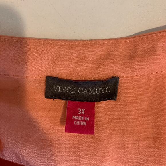 Vince Camuto Blouse Womens 3X Plus Salmon Split Neck Ruffle Sleeve Pintuck Top - Picture 8 of 12
